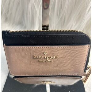 Kate Spade Medison‎ EUC Card Holder Coin Purse Wallet Black Beige Zip